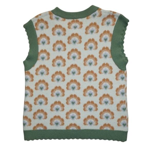 ZARA Kids Retro Floral Knit Sweater Vest Size 13-14 (164 cm) Green Orange Y2K - Picture 2 of 3